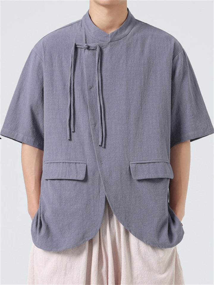 Men's Summer Chinese Style Fringe Button Stand Collar Shirt