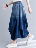 Summer Women's Elastic Waist Gradient Denim Skirts