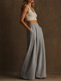 Women's Stylish High Waist Pleated Wide Leg Palazzo Office Pants