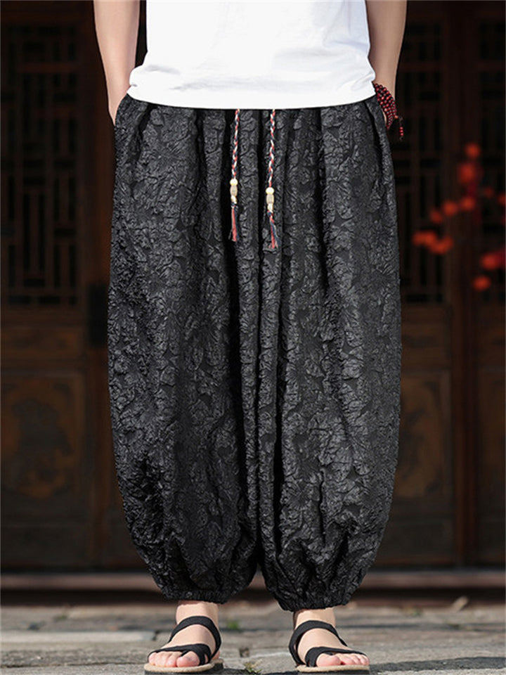 Men's Chinese Style Textured Jacquard Baggy Cropped Harem Pants