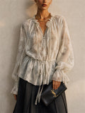 Women Elegant Floral Peplum Blouse Ruffle Lantern Sleeve Top