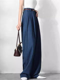 Women's Casual Blue Relaxed High-Waist Office Pants