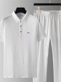 Men's 2Pcs Cool Texture Polo Collar Short Sleeve Solid Color Outfits