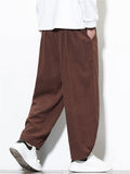 Men's Casual Simple Waffle Solid Color Drawstring Wide Leg Cropped Pants