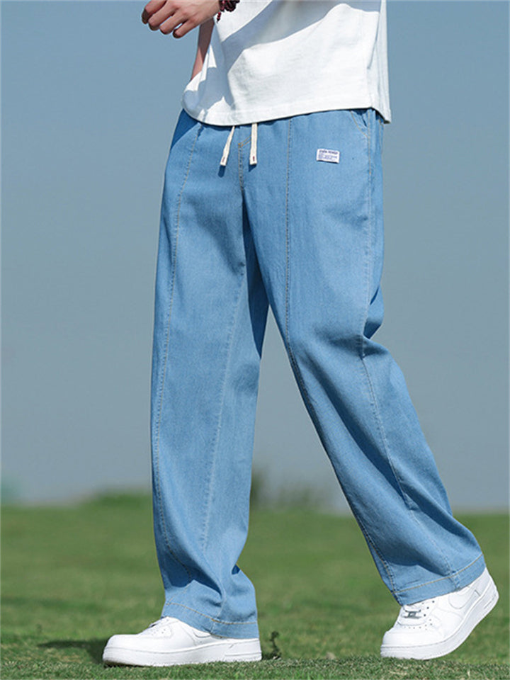 Men's Summer Cool Blue Solid Color Straight Jeans