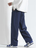 Men's Casual Cotton Solid Color Straight Wide Leg Pants