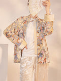 Oriental Embroidery Button Pocket Sequin Women's Jackets Stand Collar