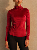 Women Mulberry Silk Slim Fit Turtleneck Long Sleeve Stretch Shirt