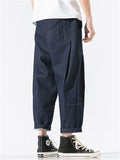 ‌Men's Summer Casual Loose Fit Denim Cropped Pants with Drawstring Waist‌