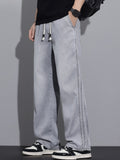 Men's Vintage Breathable Soft Drawstring Loose Straight Leg Denim Pants