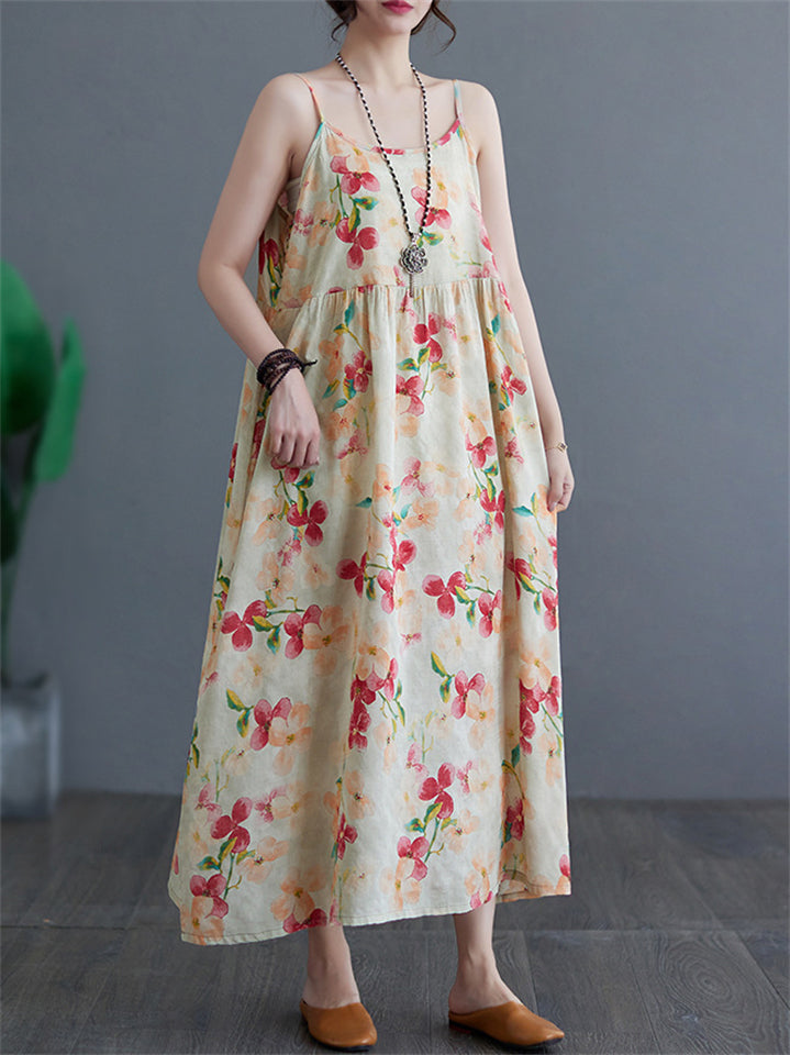 Women's Simple Flowers Print Strap Maxi Dress