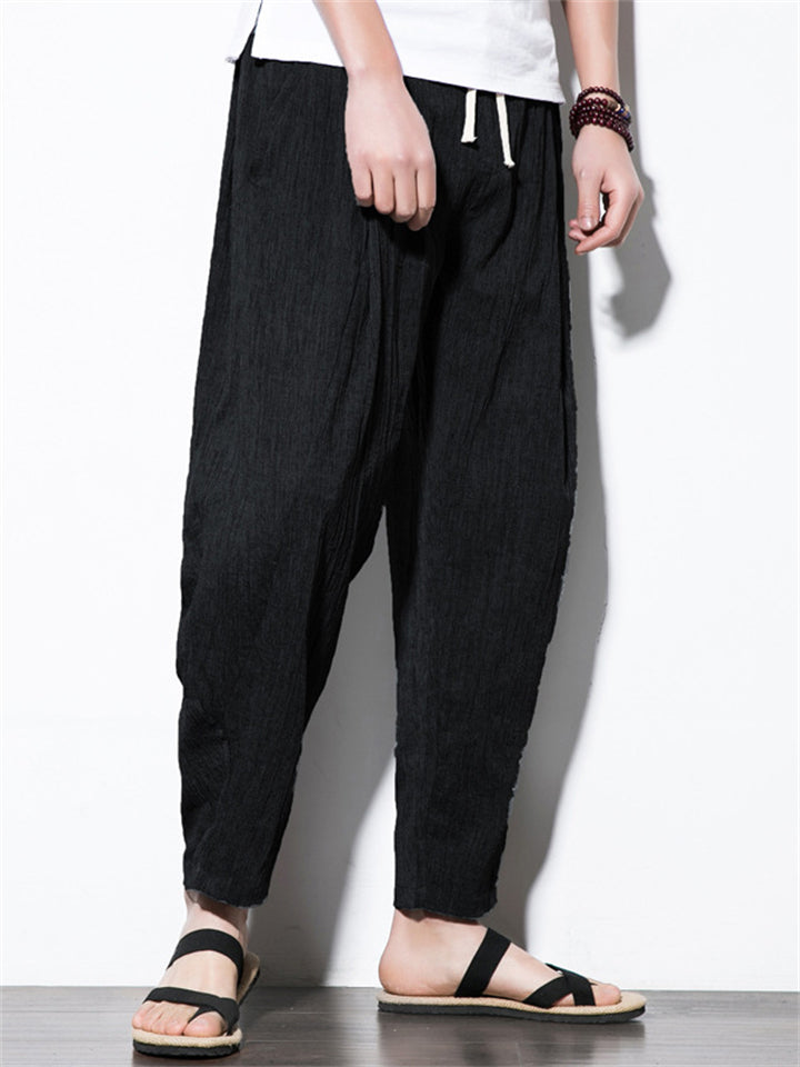 Men's Casual Summer Solid Color Drawstring Cropped Pants