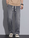 Men's Vintage Breathable Soft Drawstring Loose Straight Leg Denim Pants