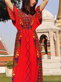 Women's Trendy Ethnic Holiday Style Print V Neck Maxi Dress
