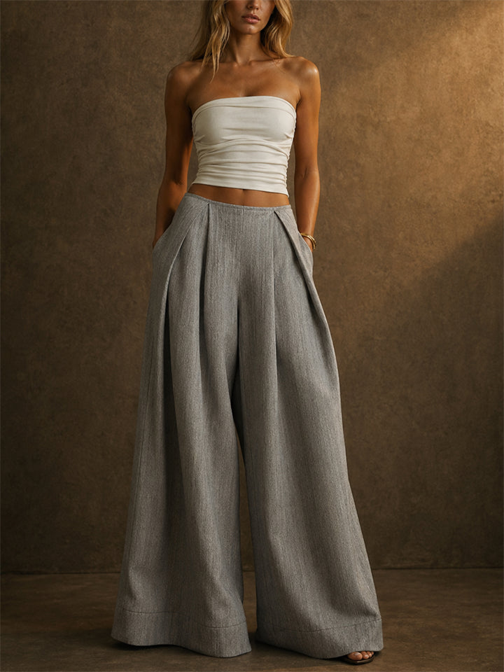 Women's Stylish High Waist Pleated Wide Leg Palazzo Office Pants