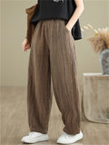 Women's Solid Color Cotton Linen Elastic Waist Wide Leg Pants