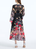 Women's Holiday Style V Neck Flare Sleeve Maxi Dress