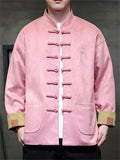 Men Chinese Style Stand Collar Loose Fit Jacket with Hanzi Embroidery