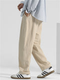 Men's Summer Cotton Elastic Waist Wide Leg Straight Pants