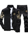 Men's Autumn Printed Casual Zip Up Sports Sweatshirts and Sweatpants Outfits
