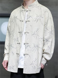 Men Chinese Style Long Sleeve Stand Collar Bamboo Print Tangsuit Shirts
