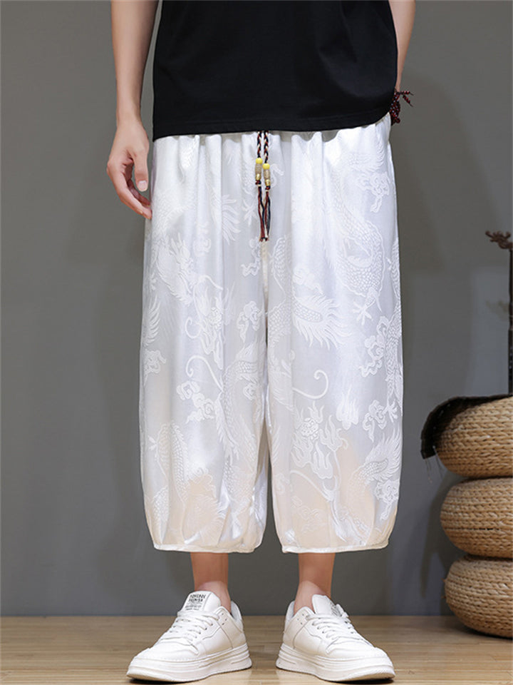 Men's Cool Casual Loong Print Wide Leg Cropped Pants