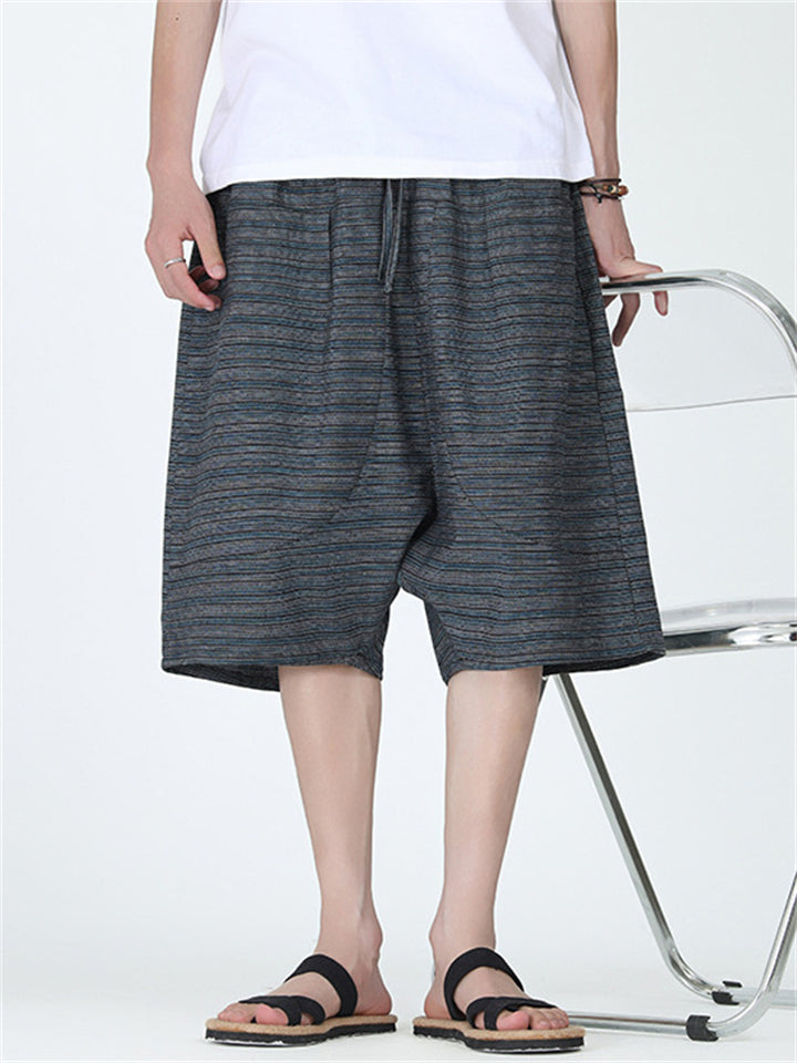 Men's Summer Striped Drawstring Drop Crotch Short Pants