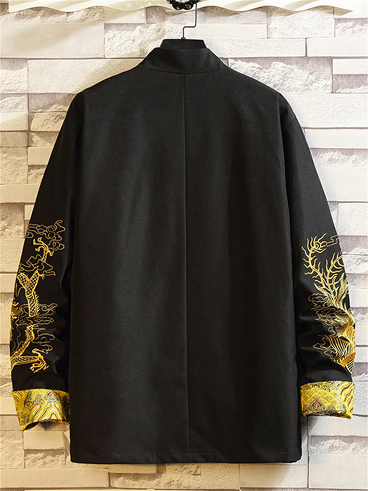 Men's Chinese Style Autumn Loong Embroidery Stand Collar Jackets
