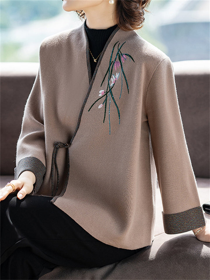 Elegant Plant Crochet Long Sleeve Cardigan Jacket for Women