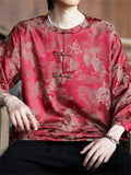 Cool Loose Oriental Style Print 3/4-sleeved Shirt for Men