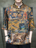 Men's Summer Cool Chinese Style Printed Half Sleeve TangSuit Shirt