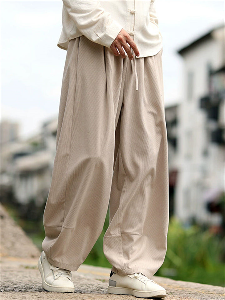Men's Autumn Chinese Style Vintage Corduroy Wide Leg Casual Pants
