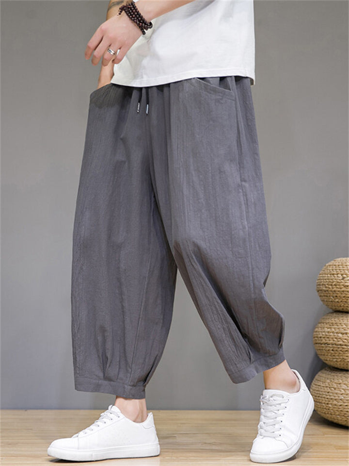 Men's Summer Casual Solid Color Wide Leg Cropped Pants
