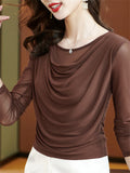 Women's Solid Color Mesh Patchwork O-Neck Long-sleeve Undershirt