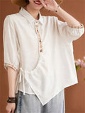 Women's Casual Embroidery Lapel Half Sleeve Shirts