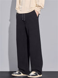 Men's Loose Fit Wide-Leg Drape Twill Knitted Pants with Elastic Waist