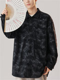 Chinese Style Frog Button Men's Lapel Print Long Sleeve Shirts