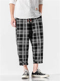 Summer Men's Plaid Casual Cropped Distressed Pants