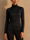 Women Mulberry Silk Slim Fit Turtleneck Long Sleeve Stretch Shirt