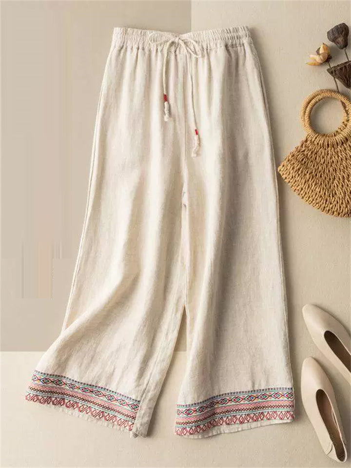 Women's Simple Ethnic Style Printed Comfy Wide Leg Pants