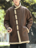 ‌Men's Winter Warm Faux Suede Thermal Lined Buttons Lapel Coats