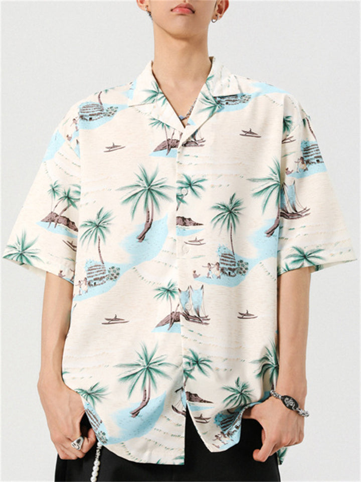 Men's Holiday Style Print Casual Lapel Short Sleeve Shirts