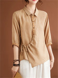 Women's Casual Embroidery Lapel Half Sleeve Shirts