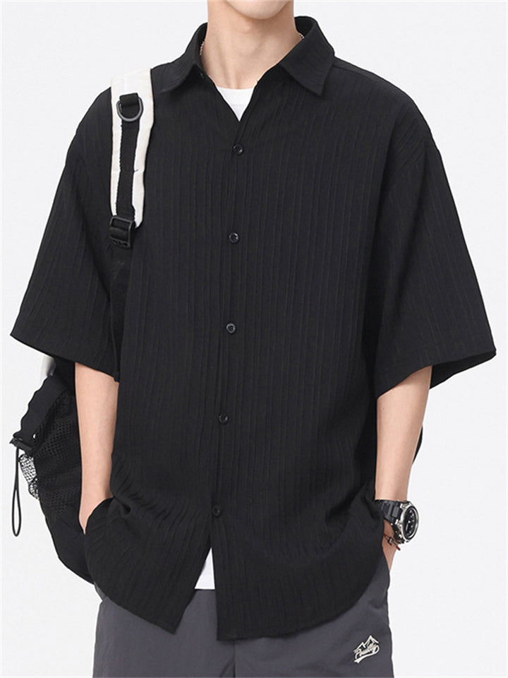 Men's Simple Solid Color Texture Short Sleeve Shirts