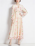 Women's Elegant Long Sleeve Floral Print Big Hem Dress