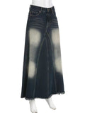 Women's Distressed Contrast Color A-Line Denim Skirt