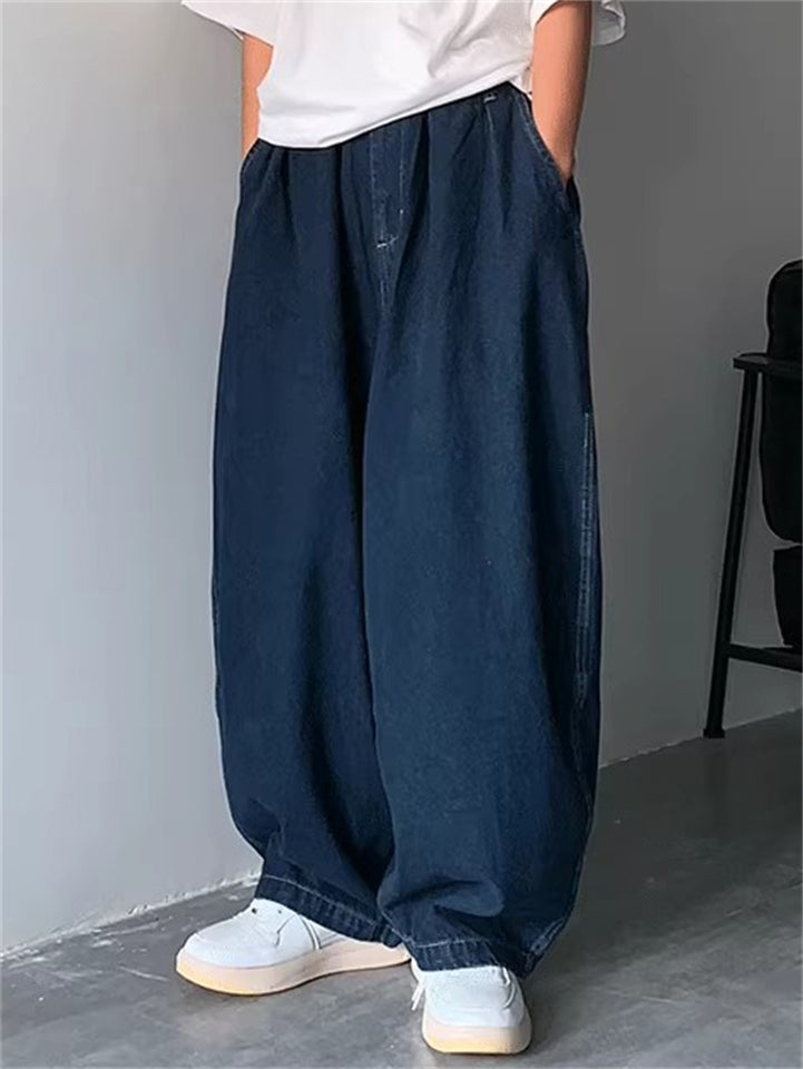 Retro Japanese Style Oversized Straight Wide-Leg Jeans For Men