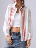 Women's French Style Embroidery Lapel Long Sleeve Shirt
