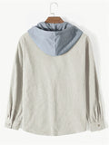 Men's Contrast Color Waffle Pattern Button Up Pocket Hooded Shirts