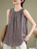 Summer Casual Women's Solid Color Round Neck Sleeveless Shirts